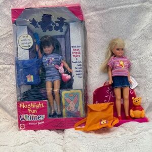 NEW Barbie 1997 Flashlight Fun Whitney Doll/Piglet doll/flashlight Pooh Stacie